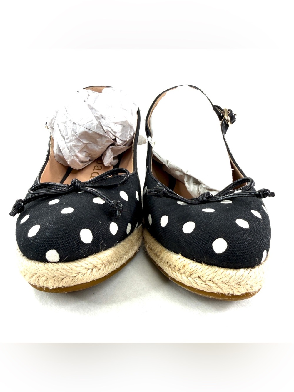 KATE SPADE Panama Women Size 6.5 Black White Polka Dot Espadrille Wedge Shoe - Picture 3 of 9